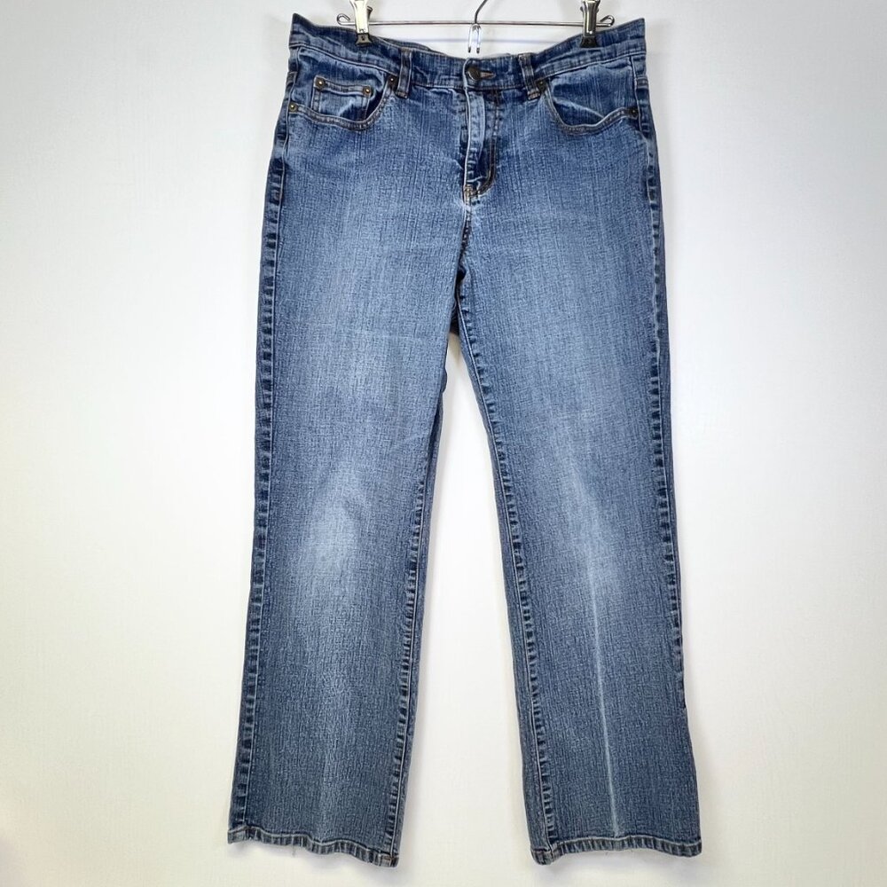 Venezia Y2K Women’s Bootcut Jeans Size 14 Faded Dark Blue Western Cowgirl Vtg